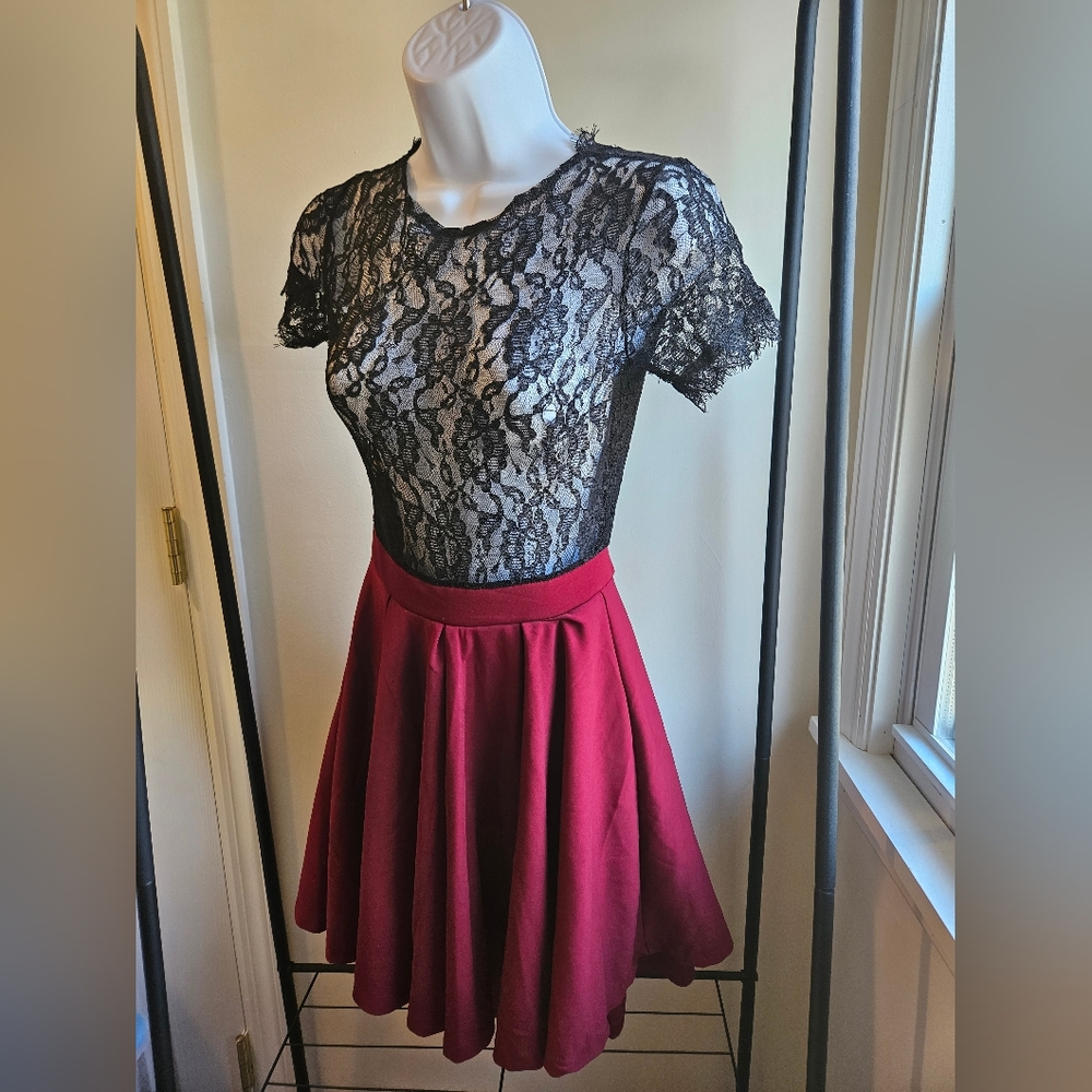 NWOT black lace and red mini dress size small